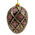 Faberge Inspired- Jeweled Egg Glass Ornament - Four Leaf Clover Red on Black